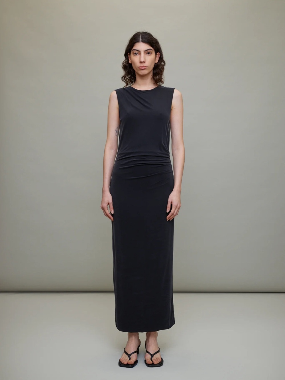 ST. AGNI Black Cupro Drape Maxi Dress.